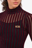 GCDS Burgundy/Black Mesh Velour Striped Sheer Dress Size S