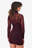 GCDS Burgundy/Black Mesh Velour Striped Sheer Dress Size S