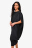 Issey Miyake Black Glitter Pleated Asymmetric Midi Dress Size 2