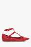 Valentino Red Leather Rockstud Cage Flats Size 36