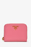 Prada Pink Saffiano Leather Zip Around Compact Wallet