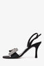 Stuart Weitzman Black Satin Crystal Embellished Bow Details Sandals Size 7.5