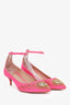 Aquazzura Pink Embellished Ankle Strap Kitten Heel Size 35