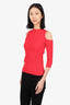 Maje Red Knit Ribbed Cold Shoulder Mock Neck Top Size 1