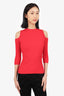 Maje Red Knit Ribbed Cold Shoulder Mock Neck Top Size 1