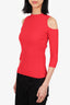 Maje Red Knit Ribbed Cold Shoulder Mock Neck Top Size 1