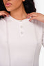 Pre-Loved Chanel™ White Ribbed Knit 3/4 Sleeve CC Button Top Size 50