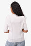 Pre-Loved Chanel™ White Ribbed Knit 3/4 Sleeve CC Button Top Size 50