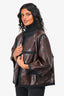 Pre-Loved Chanel™ Brown Lambskin Leather Jacket with Black Trim Size 50