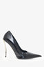 Versace Black Leather Pin Point Pumps Size 38.5