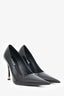 Versace Black Leather Pin Point Pumps Size 38.5