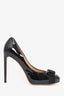 Salvatore Ferragamo Black Patent Leather Vera Bow Heels Size 9.5