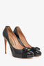 Salvatore Ferragamo Black Patent Leather Vera Bow Heels Size 9.5