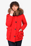 Moncler Red Courvite Guibbotto Fur Hooded Parka Coat Size 00