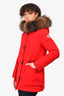 Moncler Red Courvite Guibbotto Fur Hooded Parka Coat Size 00