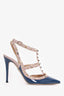 Valentino Navy/Beige Patent Leather Rockstud Cage Heels Size 37.5