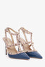 Valentino Navy/Beige Patent Leather Rockstud Cage Heels Size 37.5