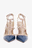 Valentino Navy/Beige Patent Leather Rockstud Cage Heels Size 37.5