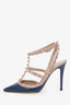 Valentino Navy/Beige Patent Leather Rockstud Cage Heels Size 37.5