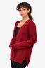 Celine Red Cashmere Double Triomphe Pocket Button Cardigan M