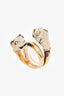 Gucci Gold Tone White Enamel Tiger Double Head Wrap Ring