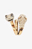 Gucci Gold Tone White Enamel Tiger Double Head Wrap Ring