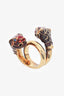 Gucci Gold Tone Red Enamel Tiger Double Head Wrap Ring