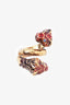 Gucci Gold Tone Red Enamel Tiger Double Head Wrap Ring