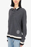 Burberry Grey Wool Embroidered Polo Sweater Size M Mens