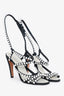 Pre-Loved Chanel™ Black/White Quilted Leather Pearl Embellished Ankle Wrap Sandals Size 38.5