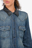 Saint Laurent Blue Denim Leather Collared Button Down Shirt Mens Size S Mens