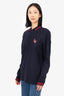 Louis Vuitton Navy/Red Wool Logo Embroidery Half Zip Sweater Size M