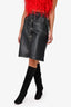 Bottega Veneta Black Leather Contrast Stitched Button Skirt Size 42