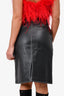 Bottega Veneta Black Leather Contrast Stitched Button Skirt Size 42