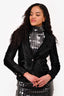 John Galliano Black Pony Hair Crystal Skull Embellished Blazer Size 38