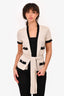 Pre-loved Chanel™ 2006 Beige/Black Cashmere Waist Tie Cardigan Size 38