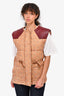 Isabel Marant Beige Cotton/Linen Burgundy Leather Quilted Vest Size 34