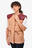 Isabel Marant Beige Cotton/Linen Burgundy Leather Quilted Vest Size 34