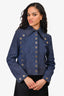 Alberta Ferretti Blue Suede Jacket with Gold Grommets Size 4 US