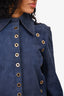 Alberta Ferretti Blue Suede Jacket with Gold Grommets Size 4 US