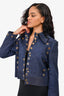 Alberta Ferretti Blue Suede Jacket with Gold Grommets Size 4 US