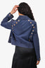 Alberta Ferretti Blue Suede Jacket with Gold Grommets Size 4 US