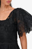 Alberta Ferretti Black Eyelet Lace Puff Sleeve Sheer Mini Dress Size 4 US