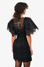 Alberta Ferretti Black Eyelet Lace Puff Sleeve Sheer Mini Dress Size 4 US