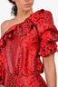 Saint Laurent Red Lame Leopard Printed Dress Size 38