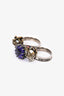 Alexander McQueen Silver Toned Double Skull/Purple Stone Double Ring Size S