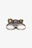 Alexander McQueen Silver Toned Double Skull/Purple Stone Double Ring Size S