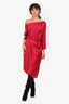 Obakki Red Silk Asymmetrical Sleeve Midi Dress Size 4