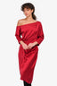 Obakki Red Silk Asymmetrical Sleeve Midi Dress Size 4