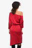 Obakki Red Silk Asymmetrical Sleeve Midi Dress Size 4